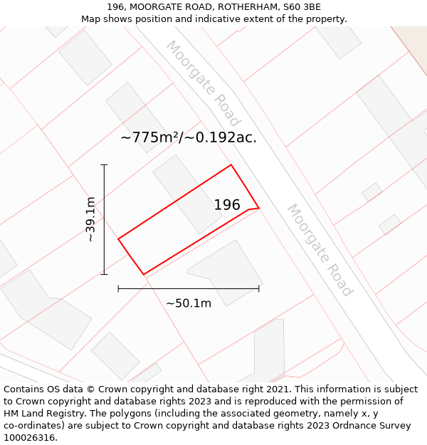 196, MOORGATE ROAD, ROTHERHAM, S60 3BE: Plot and title map