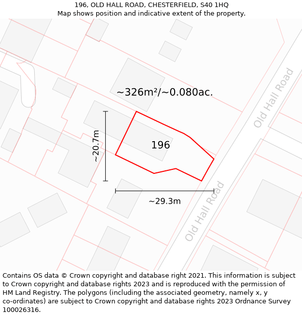 196, OLD HALL ROAD, CHESTERFIELD, S40 1HQ: Plot and title map