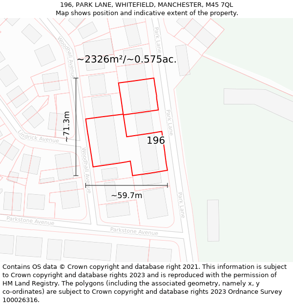 196, PARK LANE, WHITEFIELD, MANCHESTER, M45 7QL: Plot and title map