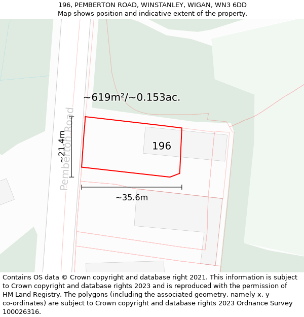 196, PEMBERTON ROAD, WINSTANLEY, WIGAN, WN3 6DD: Plot and title map