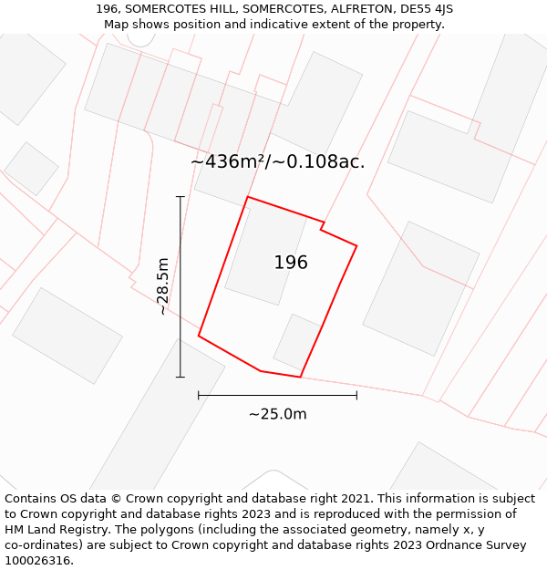 196, SOMERCOTES HILL, SOMERCOTES, ALFRETON, DE55 4JS: Plot and title map