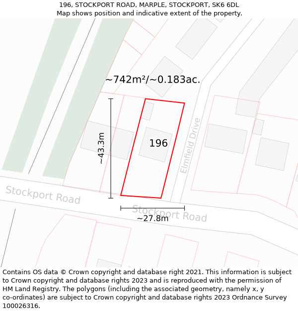 196, STOCKPORT ROAD, MARPLE, STOCKPORT, SK6 6DL: Plot and title map