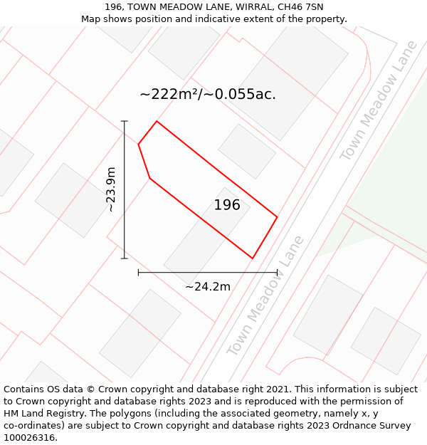 196, TOWN MEADOW LANE, WIRRAL, CH46 7SN: Plot and title map