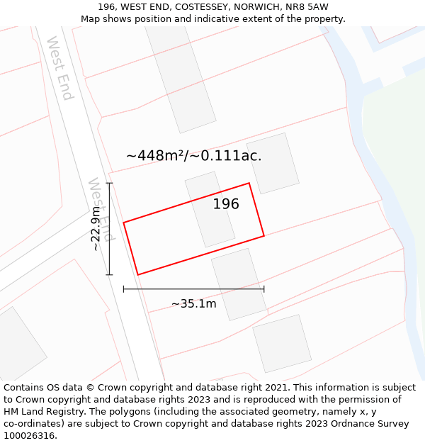 196, WEST END, COSTESSEY, NORWICH, NR8 5AW: Plot and title map