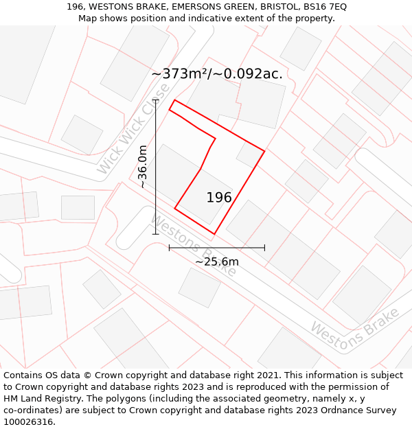 196, WESTONS BRAKE, EMERSONS GREEN, BRISTOL, BS16 7EQ: Plot and title map