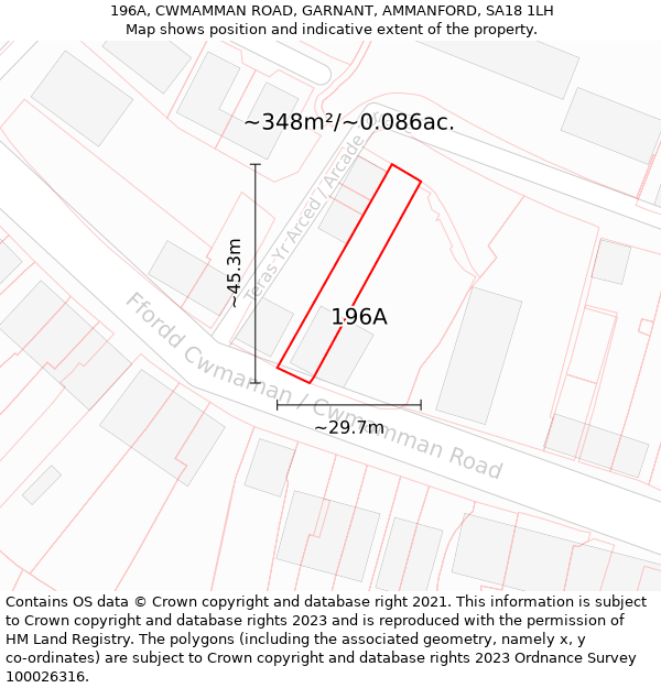 196A, CWMAMMAN ROAD, GARNANT, AMMANFORD, SA18 1LH: Plot and title map