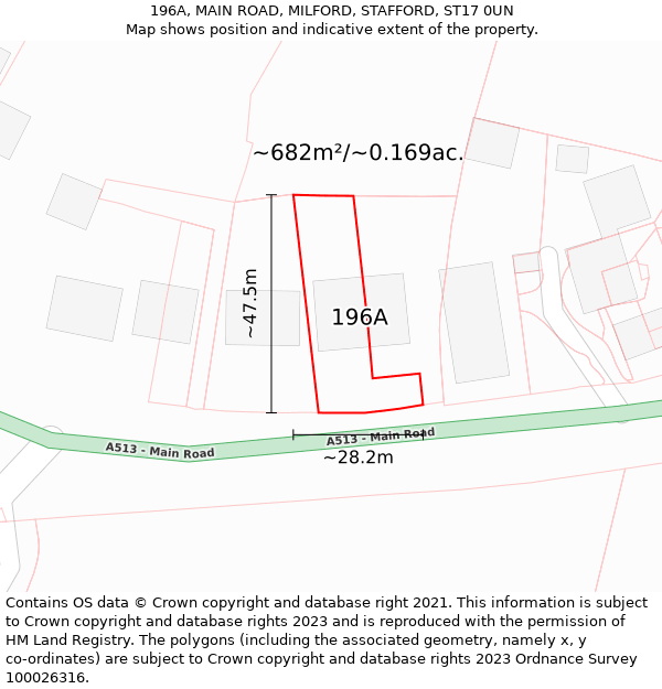 196A, MAIN ROAD, MILFORD, STAFFORD, ST17 0UN: Plot and title map