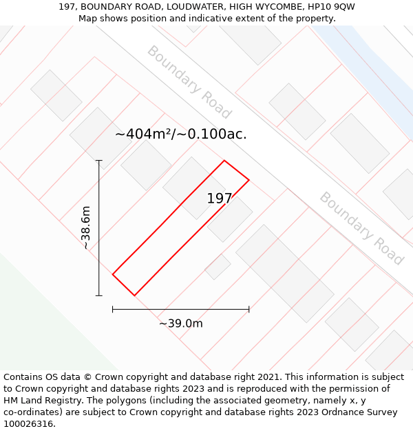 197, BOUNDARY ROAD, LOUDWATER, HIGH WYCOMBE, HP10 9QW: Plot and title map