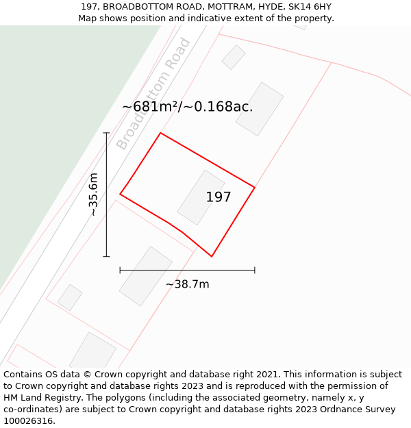 197, BROADBOTTOM ROAD, MOTTRAM, HYDE, SK14 6HY: Plot and title map