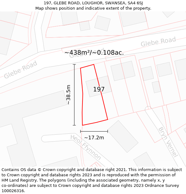 197, GLEBE ROAD, LOUGHOR, SWANSEA, SA4 6SJ: Plot and title map