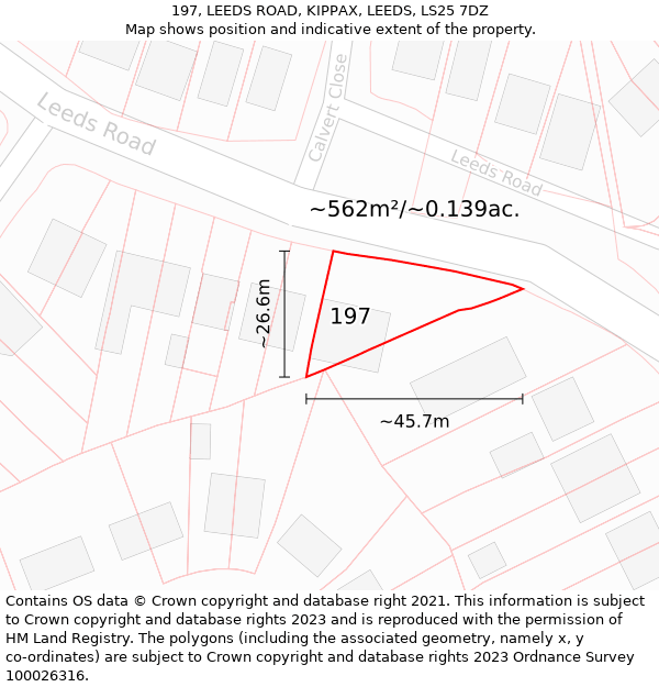 197, LEEDS ROAD, KIPPAX, LEEDS, LS25 7DZ: Plot and title map