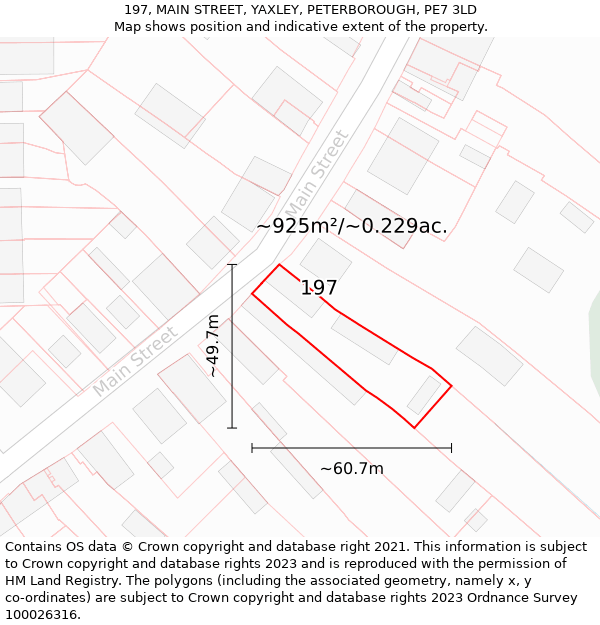 197, MAIN STREET, YAXLEY, PETERBOROUGH, PE7 3LD: Plot and title map