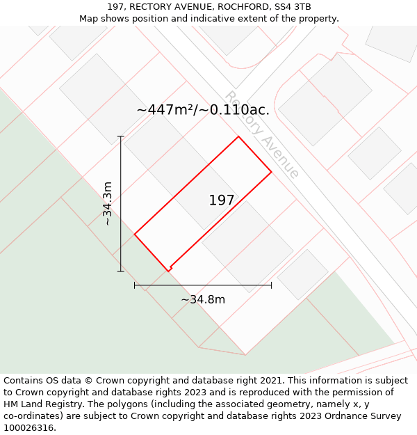 197, RECTORY AVENUE, ROCHFORD, SS4 3TB: Plot and title map