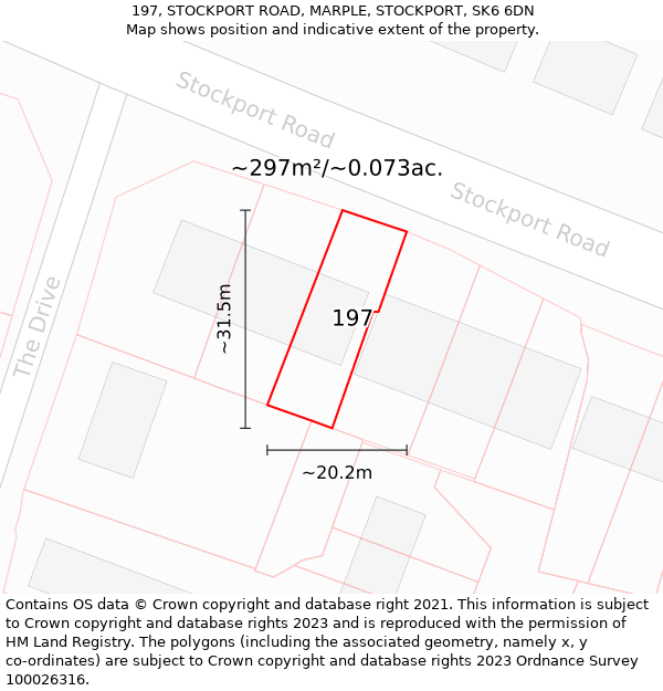 197, STOCKPORT ROAD, MARPLE, STOCKPORT, SK6 6DN: Plot and title map