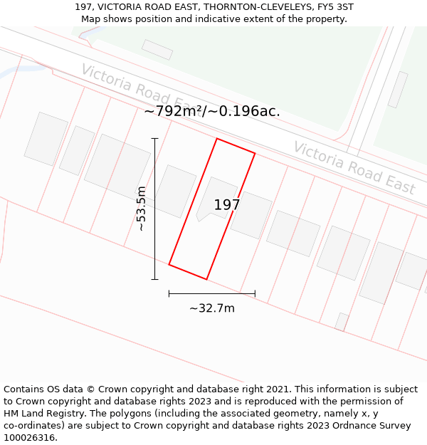 197, VICTORIA ROAD EAST, THORNTON-CLEVELEYS, FY5 3ST: Plot and title map
