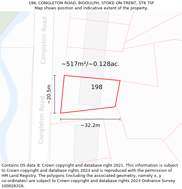 198, CONGLETON ROAD, BIDDULPH, STOKE-ON-TRENT, ST8 7SF: Plot and title map