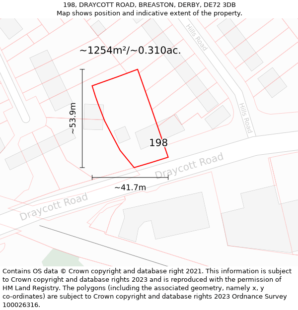 198, DRAYCOTT ROAD, BREASTON, DERBY, DE72 3DB: Plot and title map