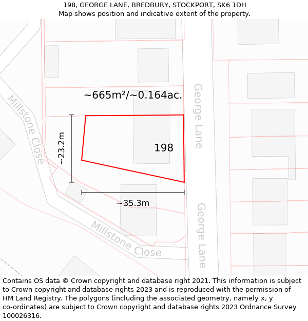 198, GEORGE LANE, BREDBURY, STOCKPORT, SK6 1DH: Plot and title map