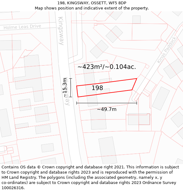 198, KINGSWAY, OSSETT, WF5 8DP: Plot and title map