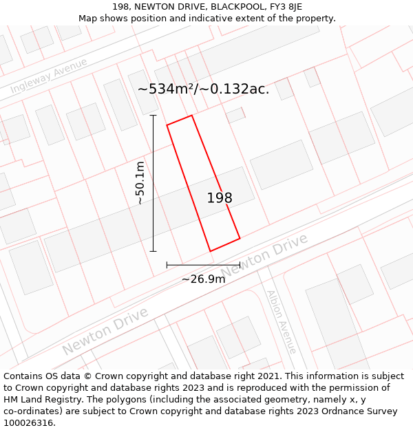 198, NEWTON DRIVE, BLACKPOOL, FY3 8JE: Plot and title map
