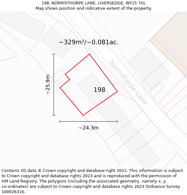 198, NORRISTHORPE LANE, LIVERSEDGE, WF15 7AL: Plot and title map