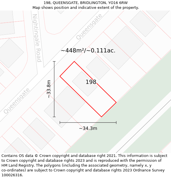 198, QUEENSGATE, BRIDLINGTON, YO16 6RW: Plot and title map