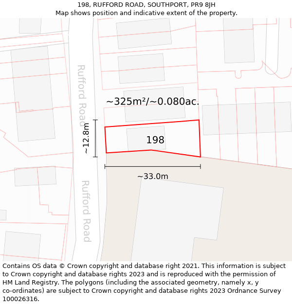 198, RUFFORD ROAD, SOUTHPORT, PR9 8JH: Plot and title map