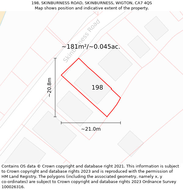 198, SKINBURNESS ROAD, SKINBURNESS, WIGTON, CA7 4QS: Plot and title map