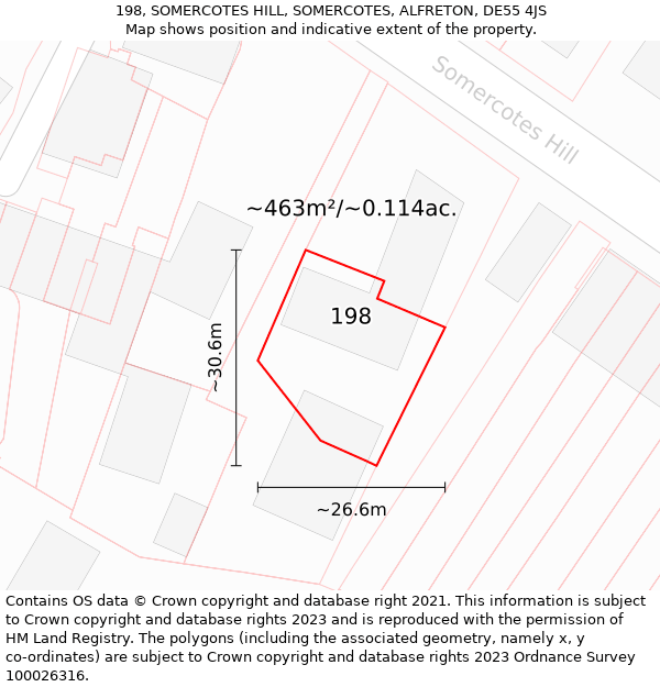 198, SOMERCOTES HILL, SOMERCOTES, ALFRETON, DE55 4JS: Plot and title map