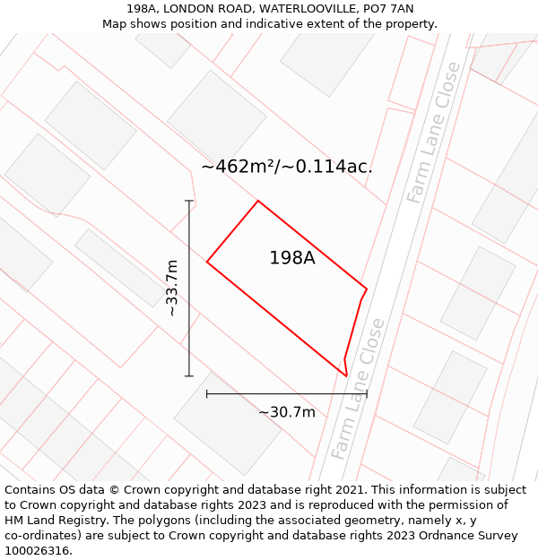 198A, LONDON ROAD, WATERLOOVILLE, PO7 7AN: Plot and title map