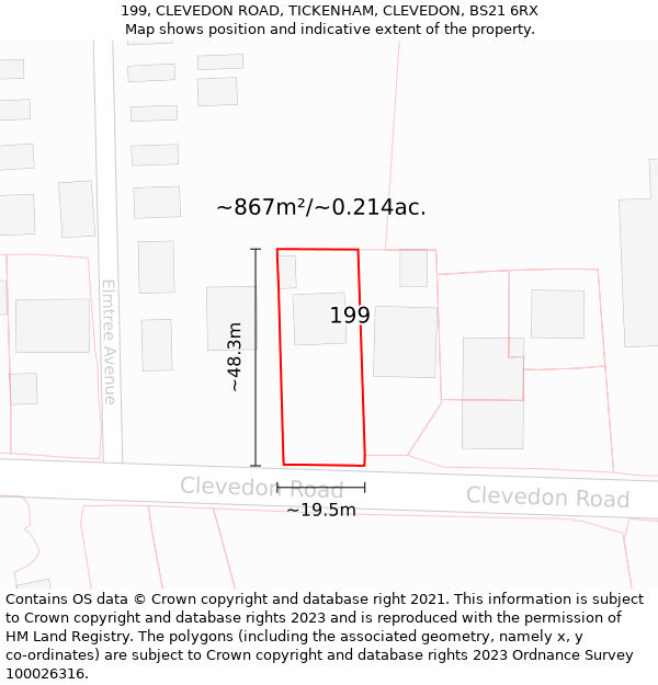 199, CLEVEDON ROAD, TICKENHAM, CLEVEDON, BS21 6RX: Plot and title map