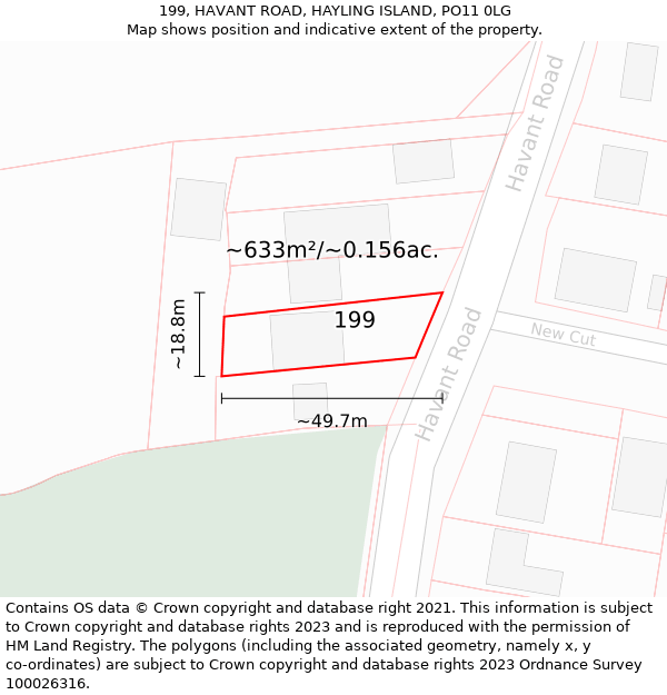 199, HAVANT ROAD, HAYLING ISLAND, PO11 0LG: Plot and title map