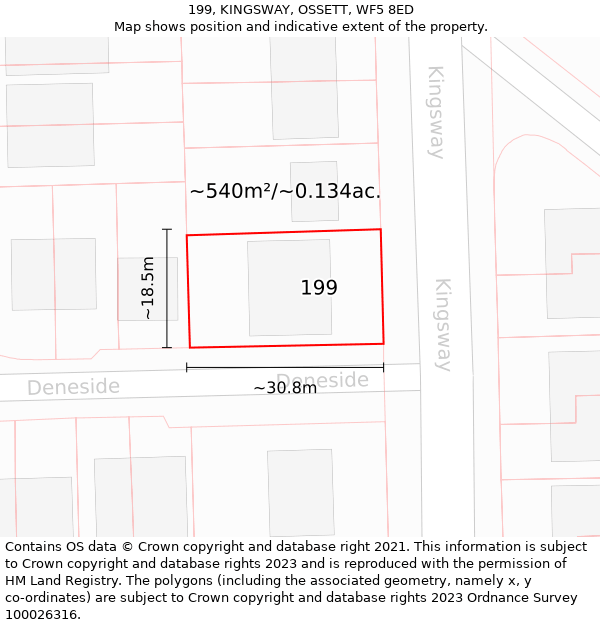 199, KINGSWAY, OSSETT, WF5 8ED: Plot and title map