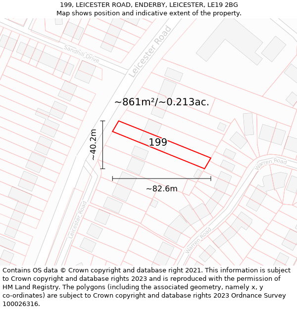 199, LEICESTER ROAD, ENDERBY, LEICESTER, LE19 2BG: Plot and title map