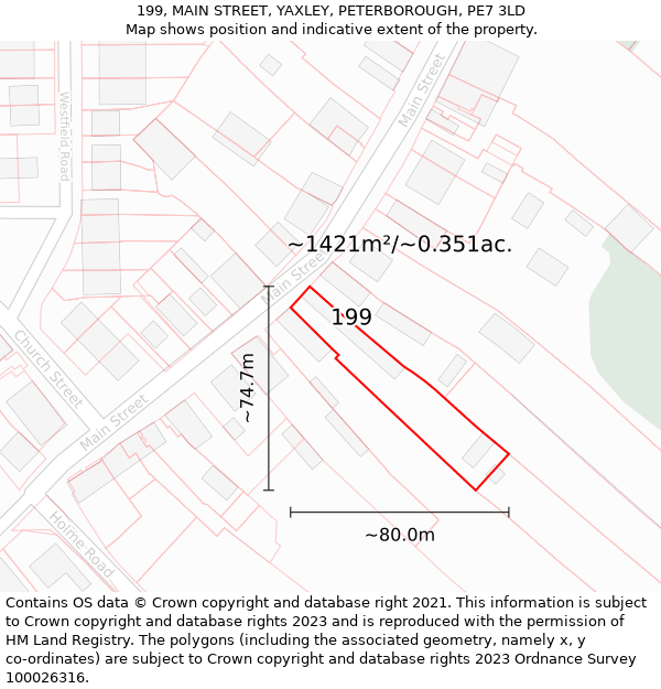 199, MAIN STREET, YAXLEY, PETERBOROUGH, PE7 3LD: Plot and title map