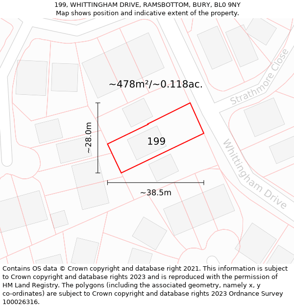 199, WHITTINGHAM DRIVE, RAMSBOTTOM, BURY, BL0 9NY: Plot and title map