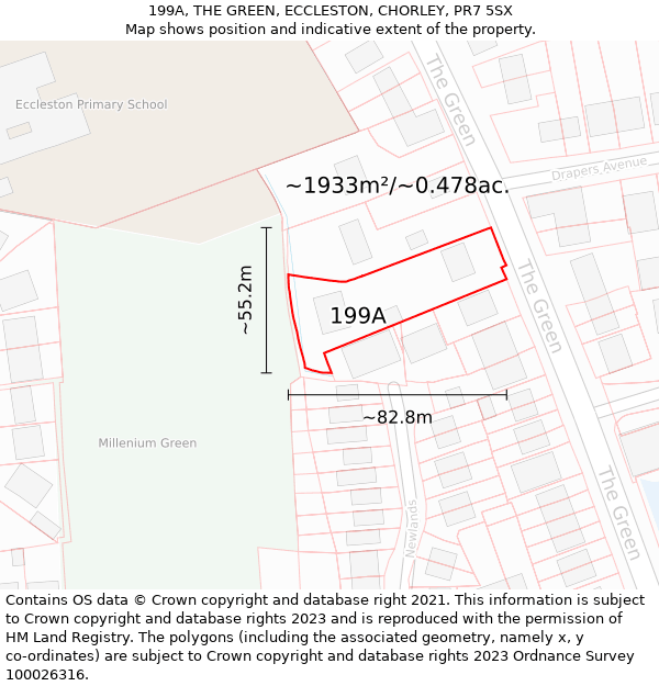 199A, THE GREEN, ECCLESTON, CHORLEY, PR7 5SX: Plot and title map