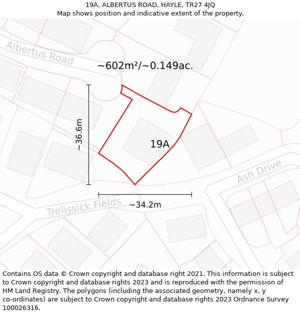 19A, ALBERTUS ROAD, HAYLE, TR27 4JQ: Plot and title map