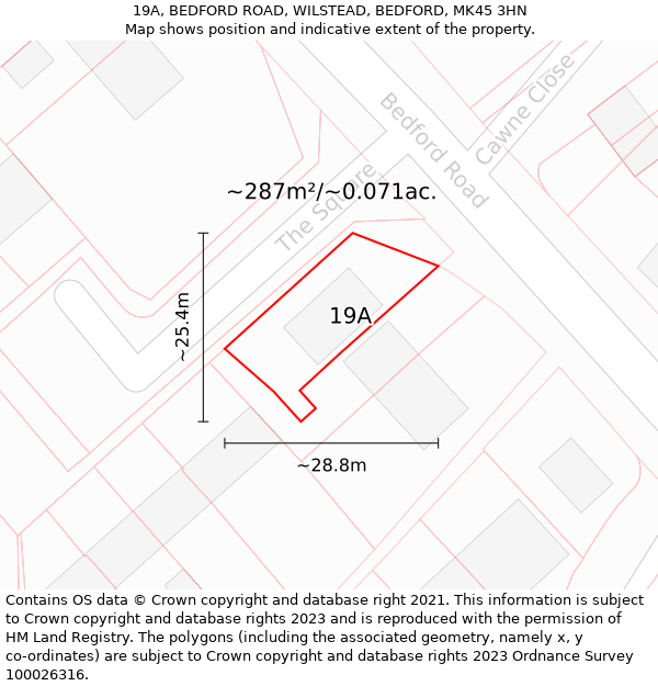 19A, BEDFORD ROAD, WILSTEAD, BEDFORD, MK45 3HN: Plot and title map