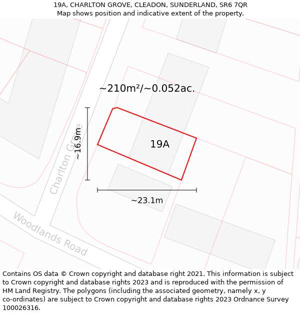 19A, CHARLTON GROVE, CLEADON, SUNDERLAND, SR6 7QR: Plot and title map