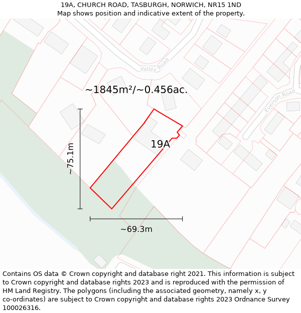 19A, CHURCH ROAD, TASBURGH, NORWICH, NR15 1ND: Plot and title map