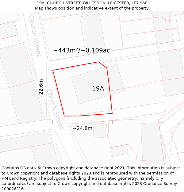 19A, CHURCH STREET, BILLESDON, LEICESTER, LE7 9AE: Plot and title map