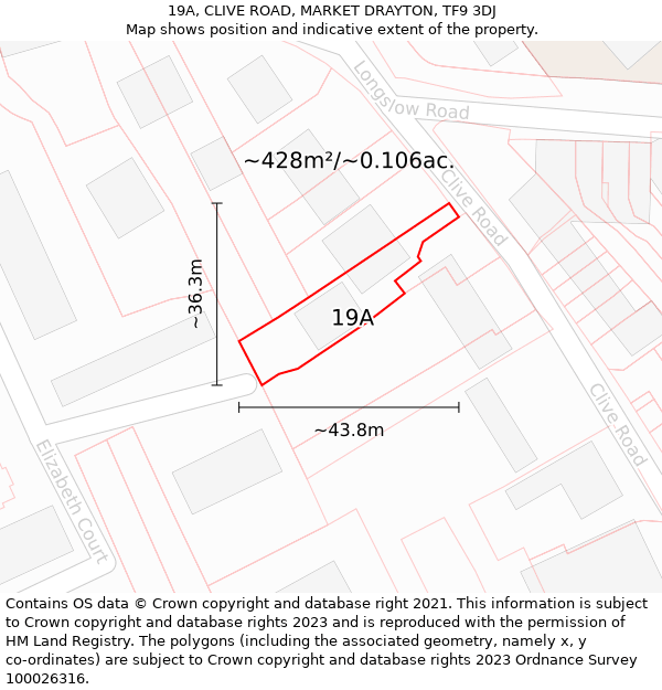 19A, CLIVE ROAD, MARKET DRAYTON, TF9 3DJ: Plot and title map