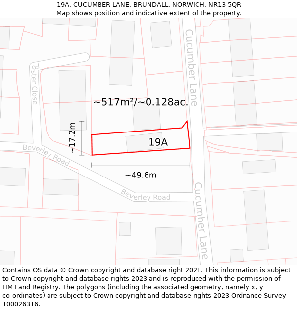 19A, CUCUMBER LANE, BRUNDALL, NORWICH, NR13 5QR: Plot and title map