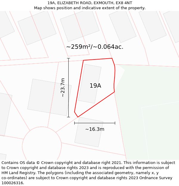 19A, ELIZABETH ROAD, EXMOUTH, EX8 4NT: Plot and title map