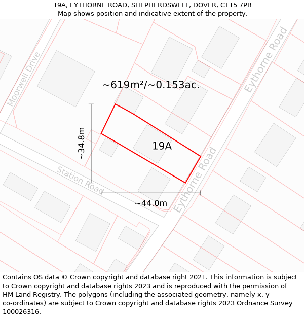 19A, EYTHORNE ROAD, SHEPHERDSWELL, DOVER, CT15 7PB: Plot and title map