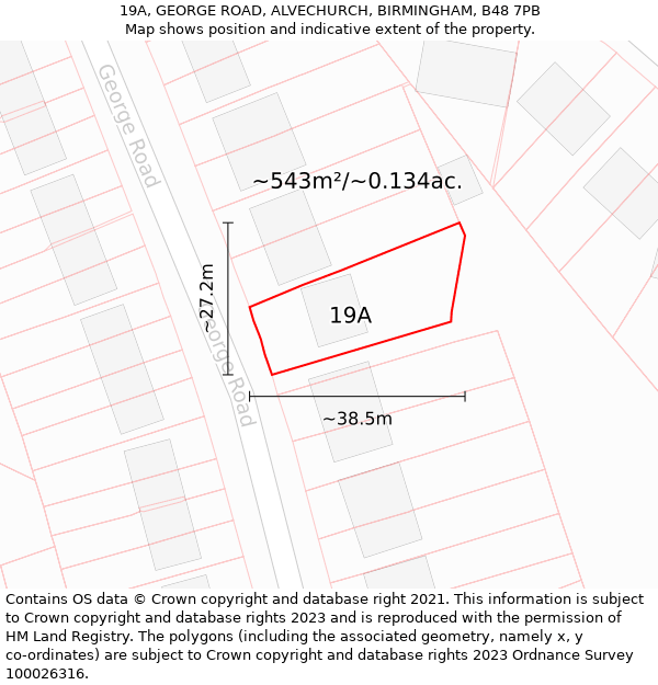 19A, GEORGE ROAD, ALVECHURCH, BIRMINGHAM, B48 7PB: Plot and title map