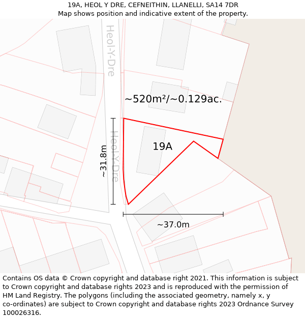 19A, HEOL Y DRE, CEFNEITHIN, LLANELLI, SA14 7DR: Plot and title map