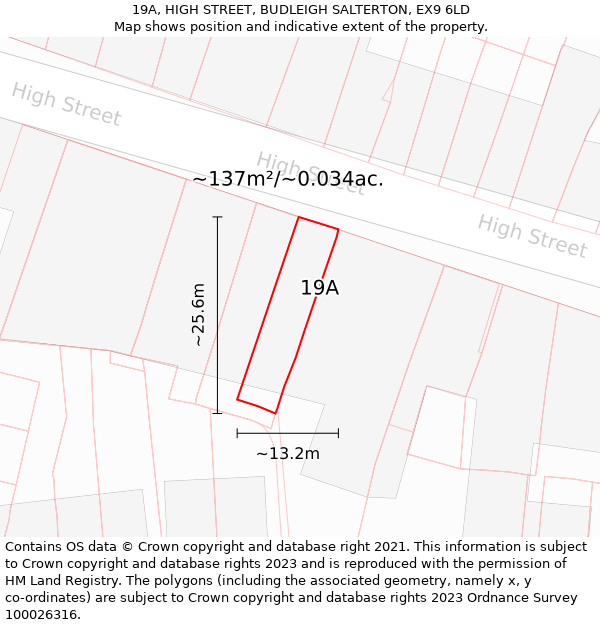 19A, HIGH STREET, BUDLEIGH SALTERTON, EX9 6LD: Plot and title map