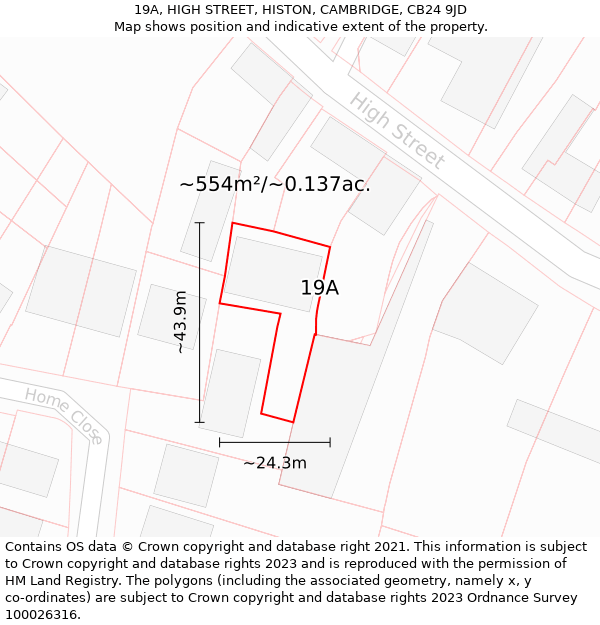 19A, HIGH STREET, HISTON, CAMBRIDGE, CB24 9JD: Plot and title map